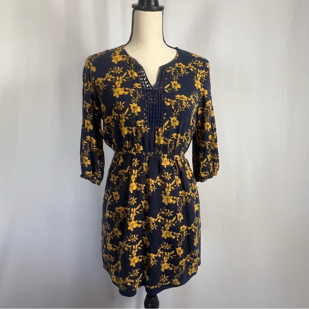 Market & Spruce Yellow Black Smocked Mini Dress
